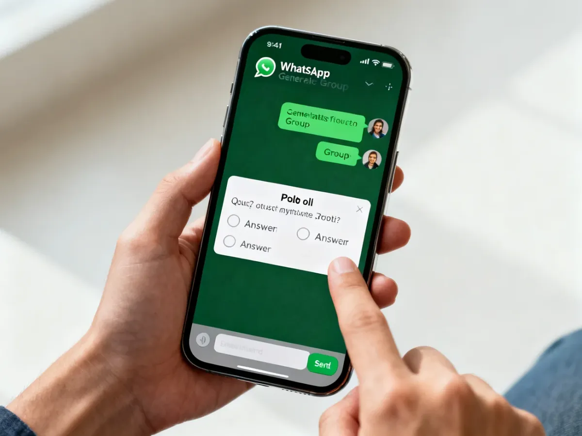 Smartfon z otwartą ankietą w grupowej rozmowie