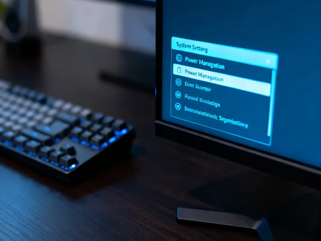 Monitor komputera z otwartym menu ustawień zasilania, ułatwiający konfigurację trybu uśpienia w systemie Windows.