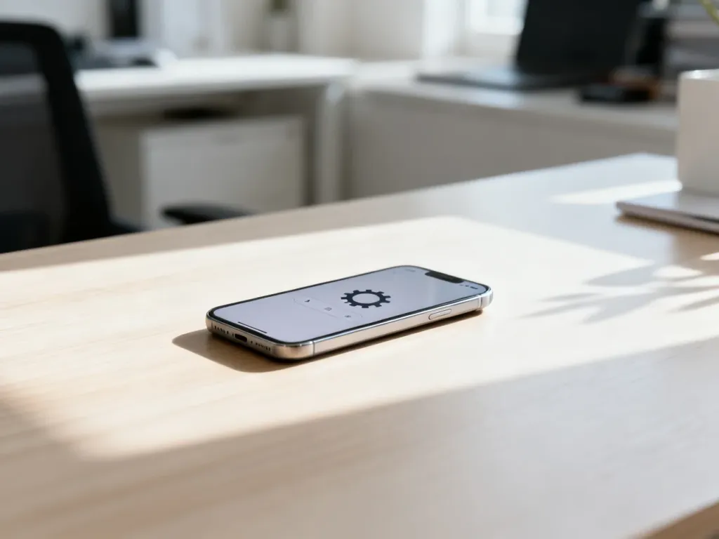 Smartfon leżący na biurku z otwartym menu ustawień, symbolizujący proces zarządzania kontem w mediach społecznościowych.