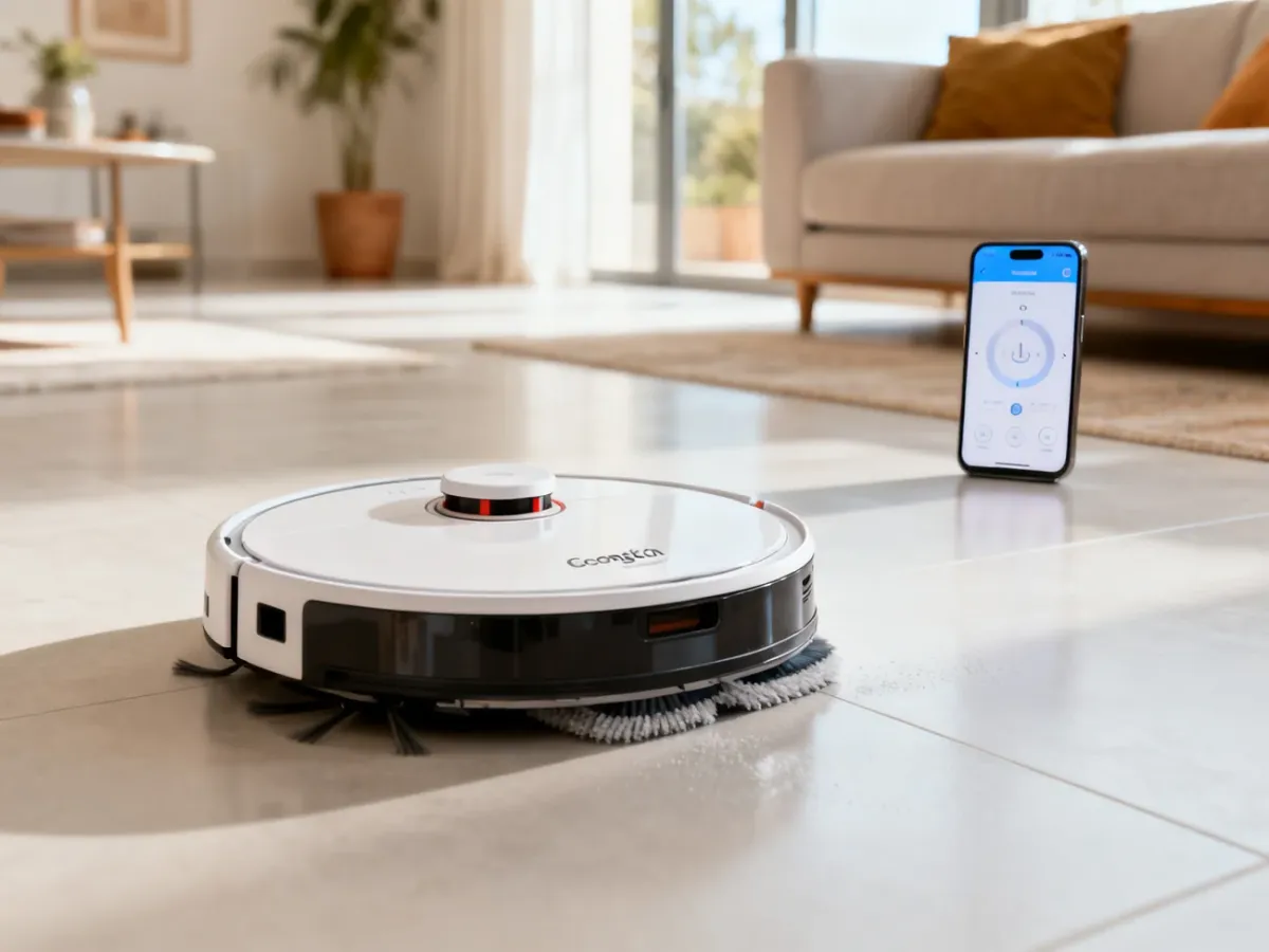 Robot sprzątający Cecotec Conga pracujący w nowoczesnym salonie