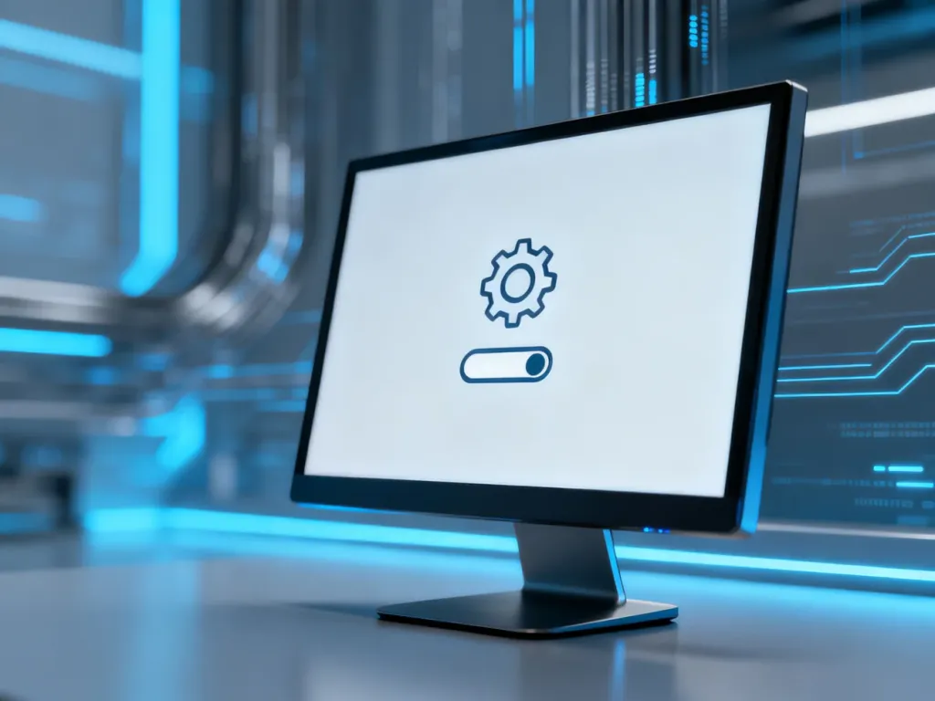 Nowoczesny monitor z wyłączonym przełącznikiem ustawień, symbolizujący dezaktywację historii aktywności w systemie Windows.